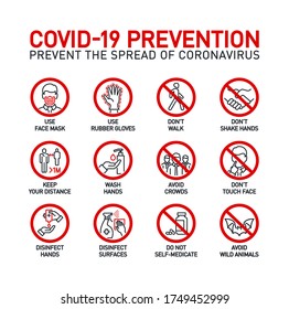 Prevention line icons set isolated on white. outline symbols Coronavirus Covid 19 pandemic banner. Quality design elements mask, gloves, distance, wash disinfect hands, stay home with editable Stroke