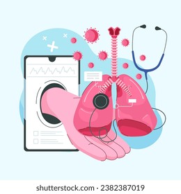 Prevención de enfermedades pulmonares adecuada vacunación nutricional con fluorografía. Salud pulmonar. Concepto médico. Ilustración vectorial.