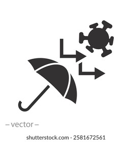 prevention pandemic, protection virus under umbrella icon, safe from coronavirus, flat vector illustration