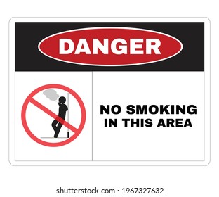 Señales de prevención, tablero de PELIGROS con mensaje NO FUMAR EN ESTE ÁREA. atento y cuidadoso Signo, concepto de diseño de símbolo de advertencia, ilustración vectorial.