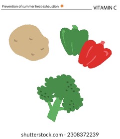 Prevention of summer fatigue, foods good to eat in summer, vector illustration