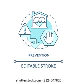 Prophylaxe türkisfarbenes Konzeptsymbol. Unterstützung der Erkrankung des Patienten. Palliative Pflege Bühne abstrakte Idee dünne Linie Illustration. Einzeln Umrisszeichnung. Bearbeitbarer Strich. Arial, Myriad Pro Fett Schriftarten verwendet