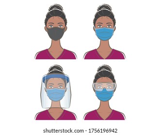 Prevention of virus infection, Mask, face shield, woman,