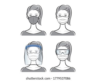 Prevention of virus infection, Mask, face shield, woman,