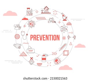 prevention virus spread concept with icon set template banner and circle round shape