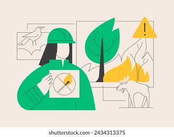 Prevención de la ilustración vectorial de concepto abstracto de incendios forestales. Incendios forestales y de hierba, ingeniería de seguridad contra incendios, prevención de incendios forestales, servicio de extinción de incendios, salvar la vida silvestre metáfora abstracta.