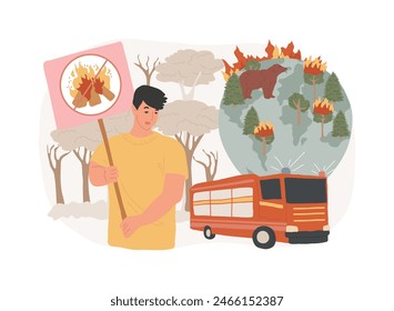 Prevención de la Ilustración vectorial de conceptos aislados de incendios forestales. Guardar Vector Incendios forestales y de pastos, ingeniería de seguridad contra incendios, prevención de incendios forestales, servicio de extinción de incendios,