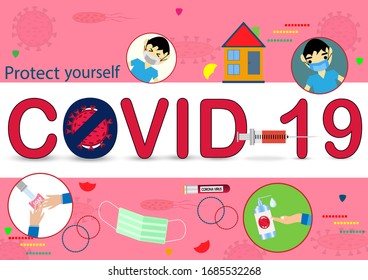 Covid–19 prevention.Protect yourself for covid–19.Wuhan virus disease infections and prevention concept,Vector health and disease prevention concept.
