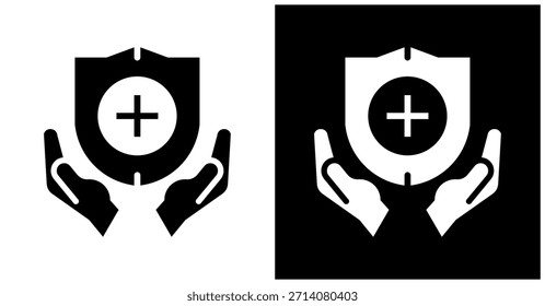 Icono De Cuidado Preventivo Fijado En Fondo Blanco Y Negro