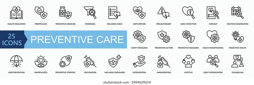 Preventive Care icons set Vector illustration.