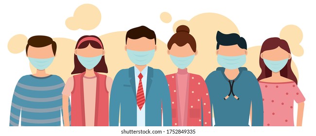 Preventive efforts against viruses using masks. The design illustration community uses a mask to prevent coronavirus