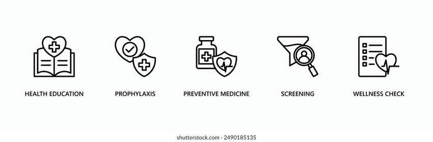 Preventive Health Care Banner Web Icon Vector Illustration Concept With Icon Of Health Education, Prophylaxis, Preventive Medicine, Screening, Wellness Check