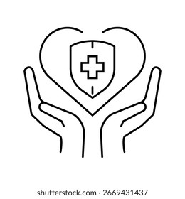 vetor de linha de cuidados de saúde preventivos. sinal de cuidados de saúde preventivos.