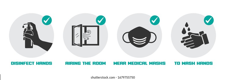 Preventive measures icons for not getting sick and not spreading virus