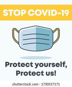Preventive medical face mask poster – coronavirus protect himself, protect yourself – vector illustration	
