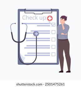 Medicina preventiva plana con personas que se someten a revisiones médicas y obtienen resultados de exámenes