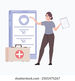 Preventive medicine flat with people having medical check-ups and getting test results