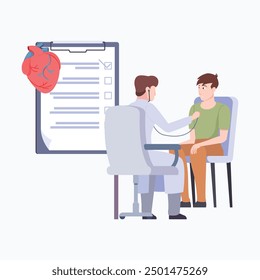 Preventive medicine flat with people having medical check-ups and getting test results
