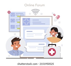 Preventive Medicine Online Service Or Platform. Annual Medical Exam, Regular Health Check Up And Health Maintaining. Online Forum. Flat Vector Illustration