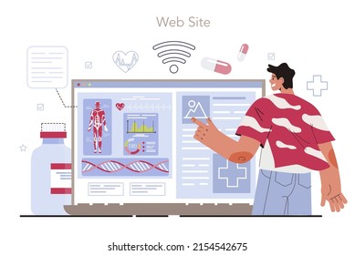 Preventive Medicine Online Service Or Platform. Annual Medical Exam, Regular Health Check Up And Health Maintaining. Website. Flat Vector Illustration