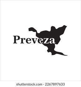 Preveza map and black lettering design on white background