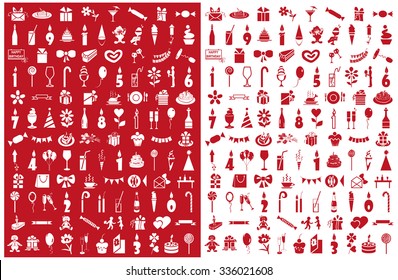 Preview of holiday icons on red and white background