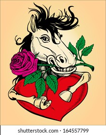 Preview horse with a rose in his teeth on the heart.