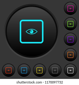 Preview object dark push buttons with vivid color icons on dark grey background