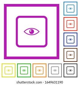 Preview object flat color icons in square frames on white background