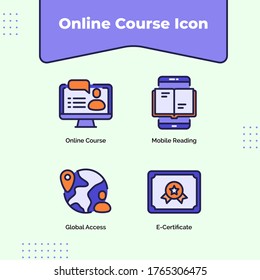 Preview online course icon mobile reading global access e-certificate with outline filled color modern flat style
