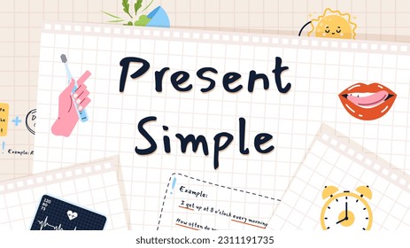 English grammar - verb to play in Present Perfect Continuous Tense. Flat  style Stock Vector