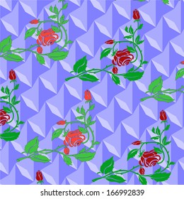 Preview repeating ornament consisting of red climbing roses.