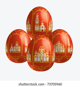 Preview vector EPS10/ Easter eggs. Motif painting - Russian Orthodox architecture