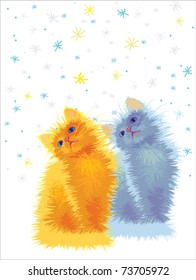 Preview vector EPS10/ Two kittens. Red and blue