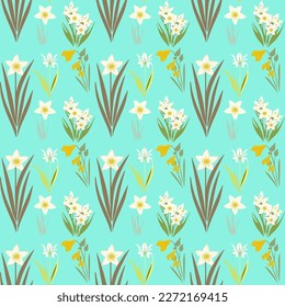  Preview Vector seamless pattern of cute flat spring flowers. SEAMLESS PATTERN ON SWATCHES PANEL. First blooming plants illustration. Floral clip art collection.