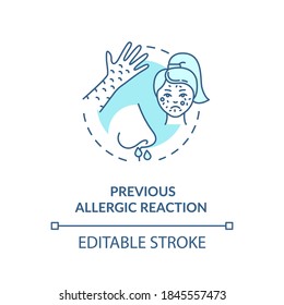 Icono de concepto de reacciones alérgicas previas. Precauciones de vacunación y efectos secundarios idea ilustración de línea delgada. Síntomas de alergia estacional. Dibujo de color RGB con contorno aislado del vector. Trazo editable