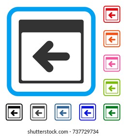 Previous Calendar Day icon. Flat gray iconic symbol in a light blue rounded rectangle. Black, gray, green, blue, red, orange color variants of Previous Calendar Day vector.
