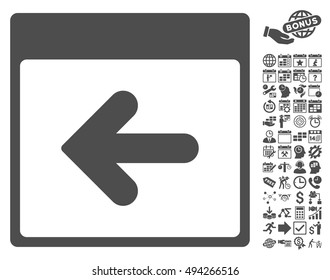 Previous Calendar Page icon with bonus calendar and time management clip art. Vector illustration style is flat iconic symbols, gray color, white background.
