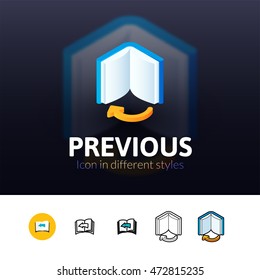 Previous color icon, vector symbol in flat, outline and isometric style isolated on blur background