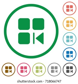 Previous component flat color icons in round outlines on white background