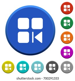 Previous component round color beveled buttons with smooth surfaces and flat white icons