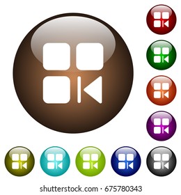 Previous component white icons on round color glass buttons