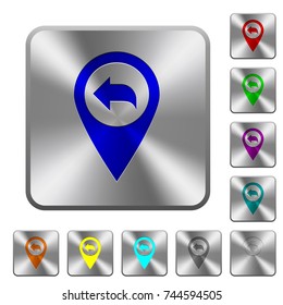 Previous GPS map location engraved icons on rounded square glossy steel buttons