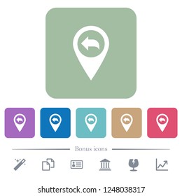 Previous GPS map location white flat icons on color rounded square backgrounds. 6 bonus icons included