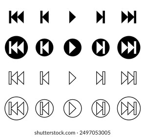 Previous Media Icon, Forward Button icon Back Arrow Symbol for Navigation icon set