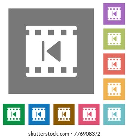 Previous movie flat icons on simple color square backgrounds