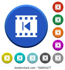 Previous movie round color beveled buttons with smooth surfaces and flat white icons