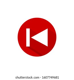 Previous music icon, Previous icon vector, in trendy flat style isolated on red background. Previous icon image, Previous icon illustration