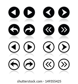 Previous, next arrows round icons set