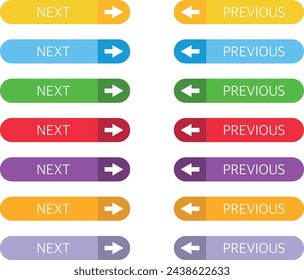 Previous and Next Button with Arrows in Colorful style. Button sign, icon collection. Vector Illustration